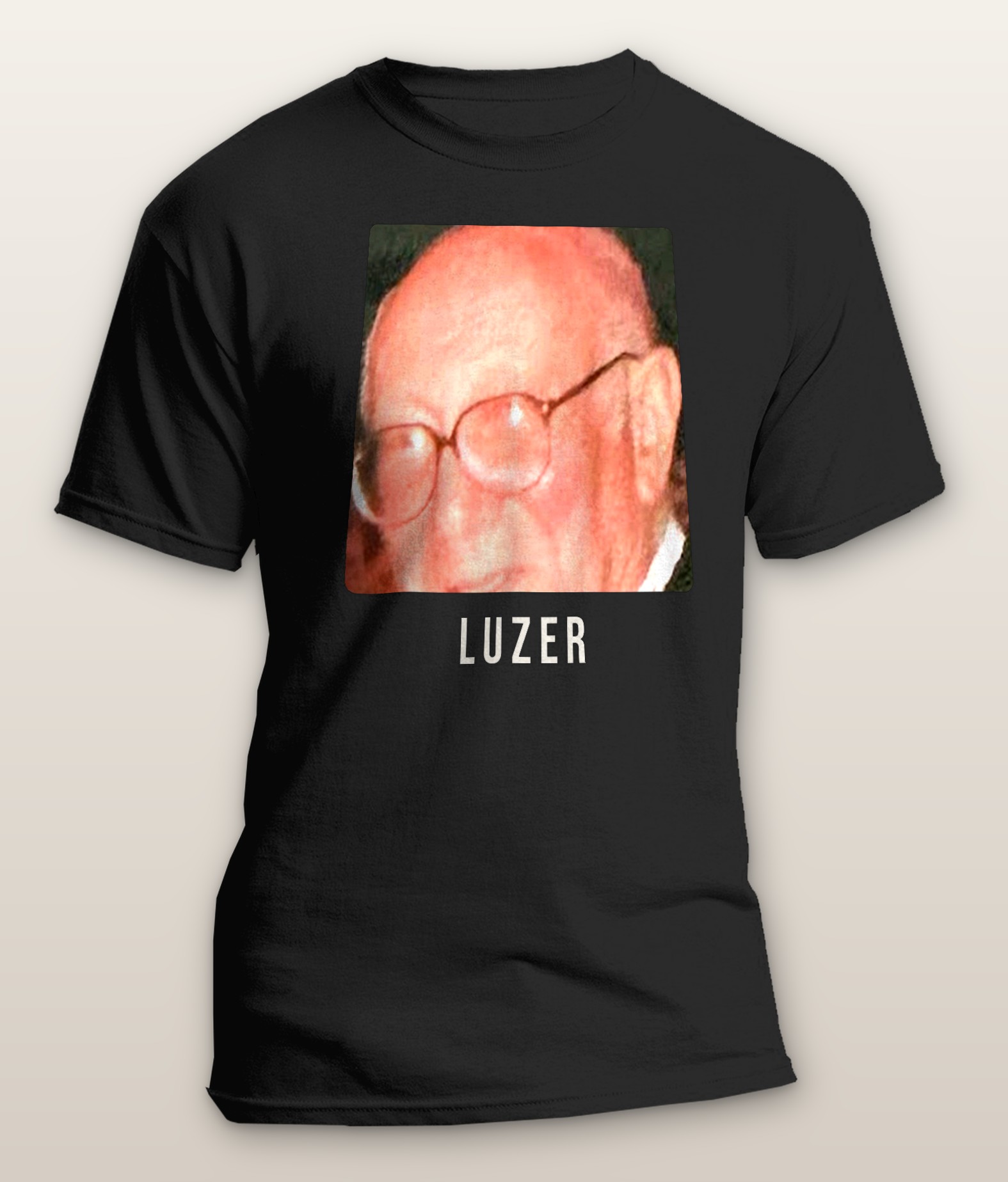 Black tee with Grandpa Luzer's smile and the word LUZER